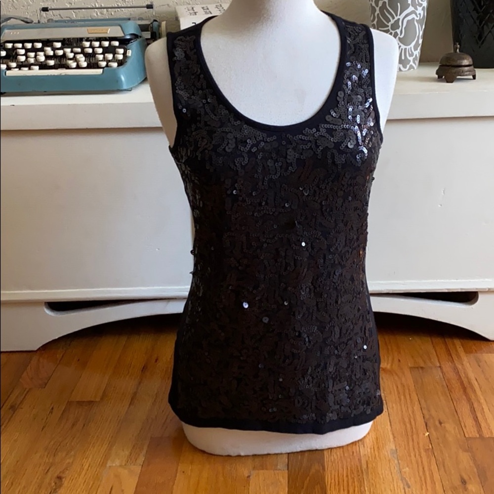 Philosophy Black Sequin Tank Top small